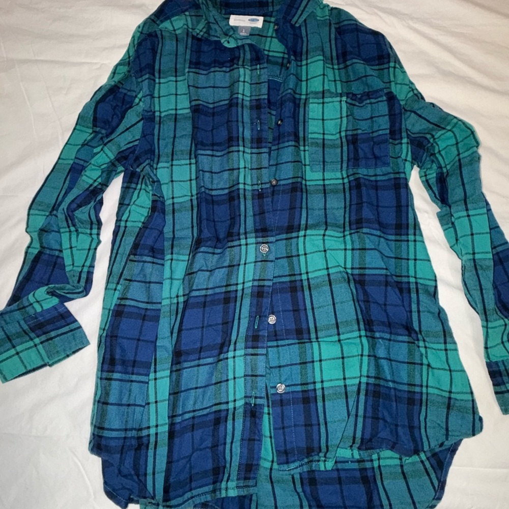 Old Navy Teal and Navy Plaid Casual Shirt